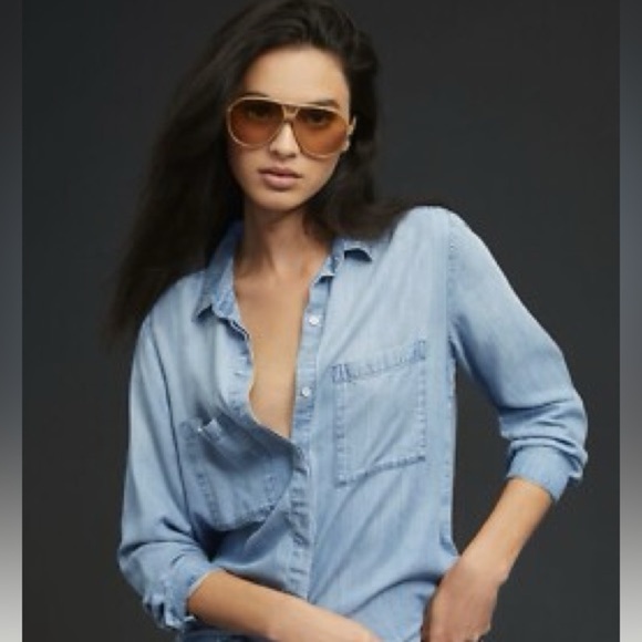 Hinge Denim Chambray Long Sleeve Romper S - Picture 4 of 8
